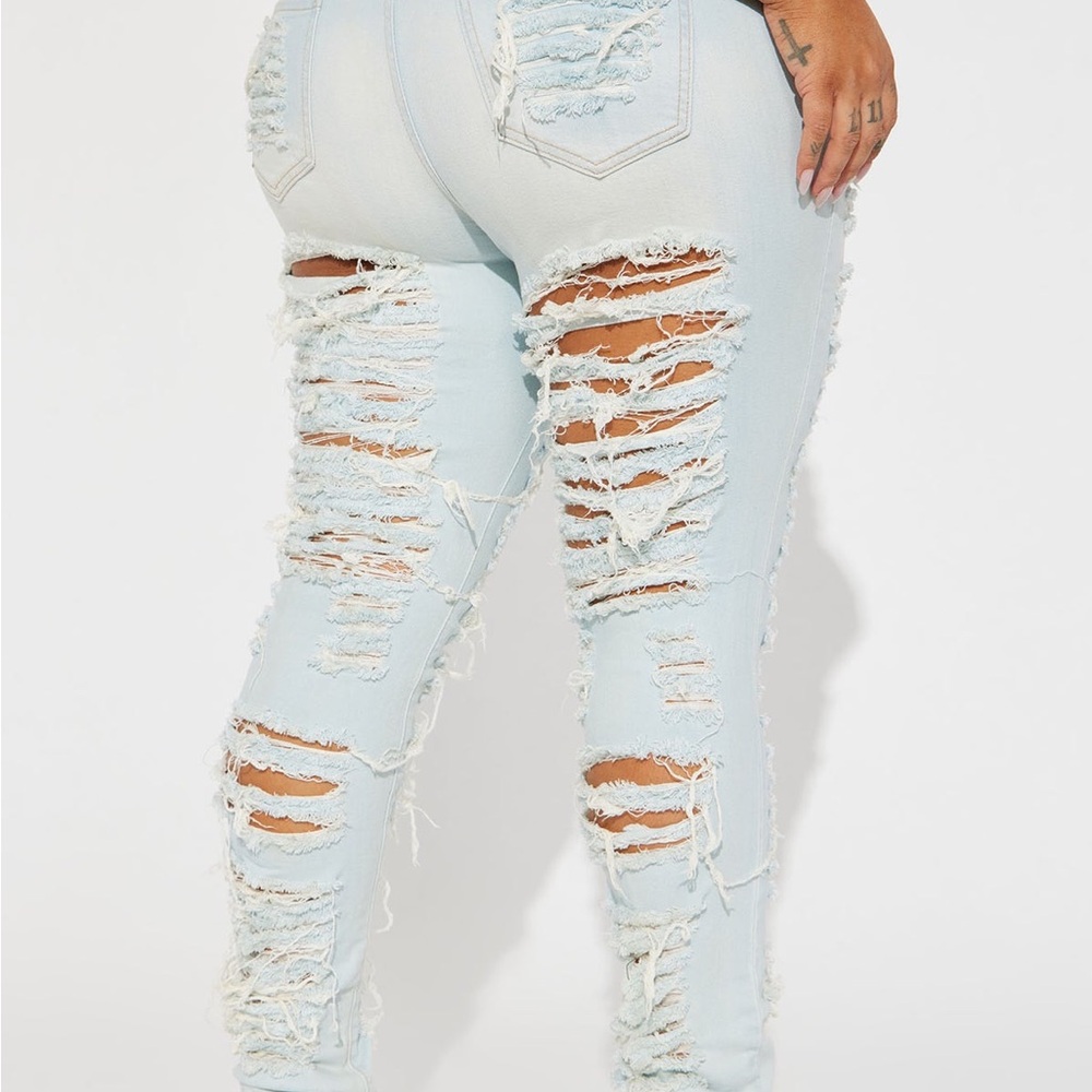 Fashion Nova Light Blue Distressed Skinny Jeans